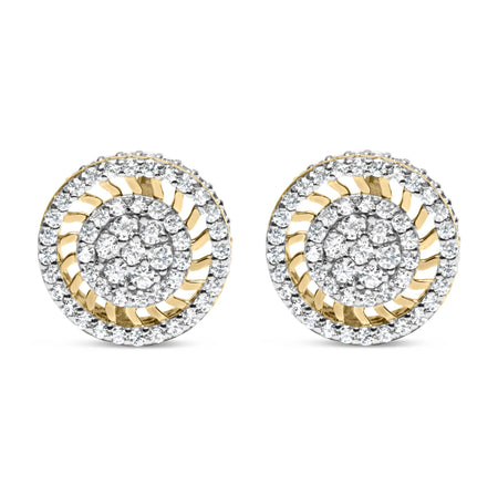 10K Yellow Gold 1.00 Cttw Diamond Halo Radiant Sunburst Stud Earrings (I-J Color, I2-I3 Clarity)-0