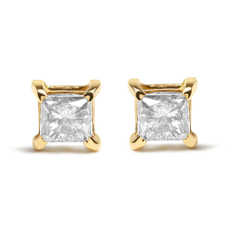 14K Yellow Gold 5/8 Cttw Princess Natural Brown Color Diamond 4-Prong Stud Earrings (Brown Color, VS2-SI1 Clarity)
