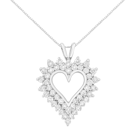 .925 Sterling Silver 3.00 Cttw Round Cut Diamond Cluster Heart 18" Pendant Necklace (K-L Color, I1-I2 Clarity)-0