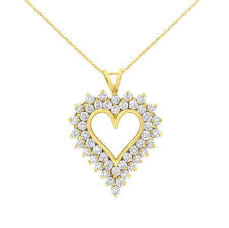 14K Yellow Gold .925 Sterling Silver 4 cttw Round-cut Diamond Cluster Heart Pendant Necklace (K-L Color, I1-I2 Clarity)-0