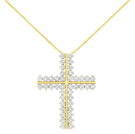 10K Yellow Gold 4.0 Cttw Diamond Two Row Cross 18" Pendant Necklace (J-K Clarity, I1-I2 Color)-0