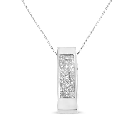 14K Gold 1/2 Cttw Invisible Set Princess Cut Diamond Vertical Bar Block Pendant 18" Necklace (H-I Color, SI2-I1 Clarity)-0