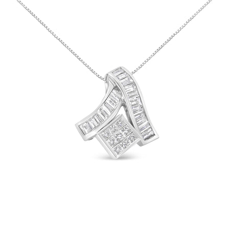 14K White Gold 1 7/8 cttw Princess and Baguette Cut Mixed Geometry Diamond Pendant Necklace (G-H, SI1-SI2)-0
