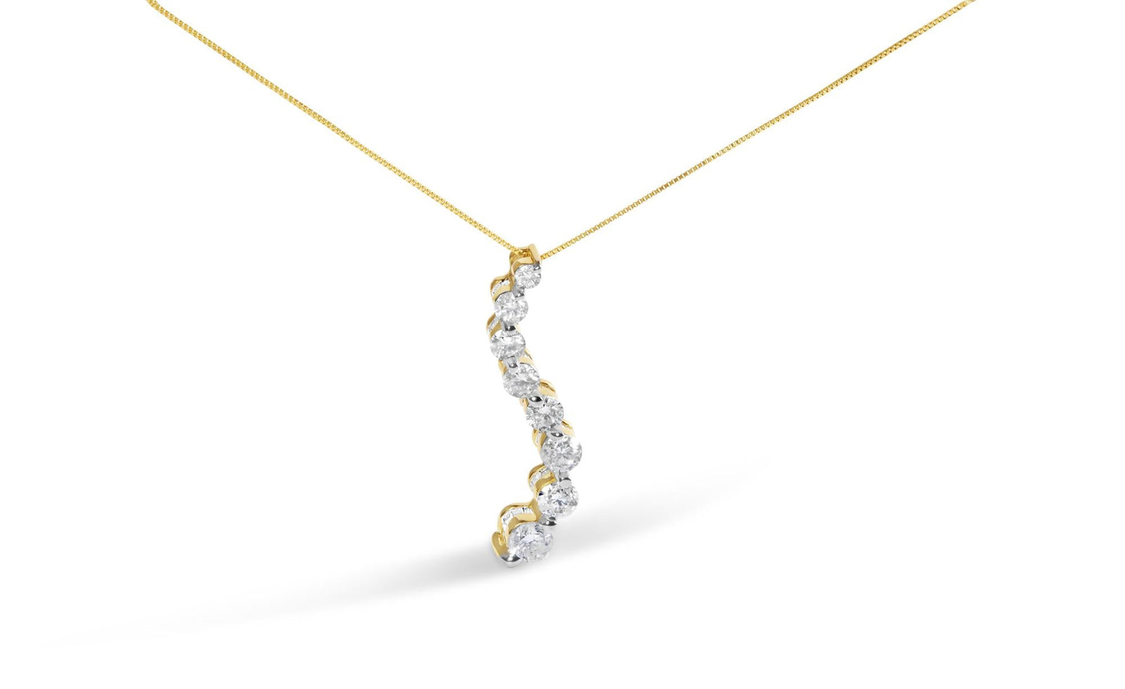 AGS Certified 14K Yellow Gold 3.0 Cttw Baguette and Brilliant Round-Cut Diamond Journey 18" Pendant Necklace (G-H Color, SI2-I1 Clarity)-0