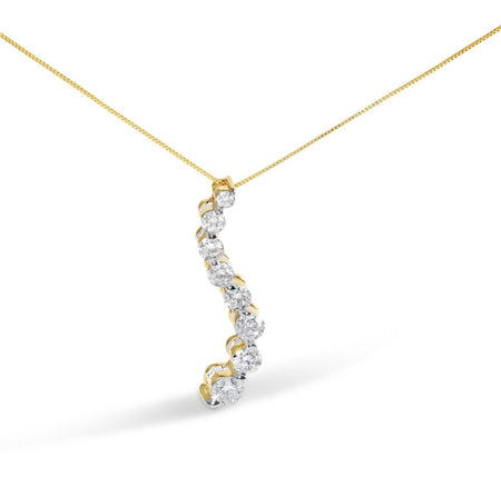 AGS Certified 14k Yellow Gold 3.0 Cttw Baguette and Brilliant Round-Cut Diamond Journey 18" Pendant Necklace (G-H Color, I1-I2 Clarity)-0