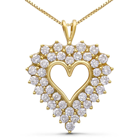 14K Yellow Gold Plated .925 Sterling Silver 4.0 Cttw Diamond Shadow Frame Heart 18" Pendant Necklace (J-K Color, I1-I2 Clarity)-0