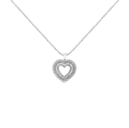 .925 Sterling Silver 1.0 Ctw Diamond Shadow Open Heart Halo 18" Pendant Necklace (I-J Color, I1-I2 Clarity)-0
