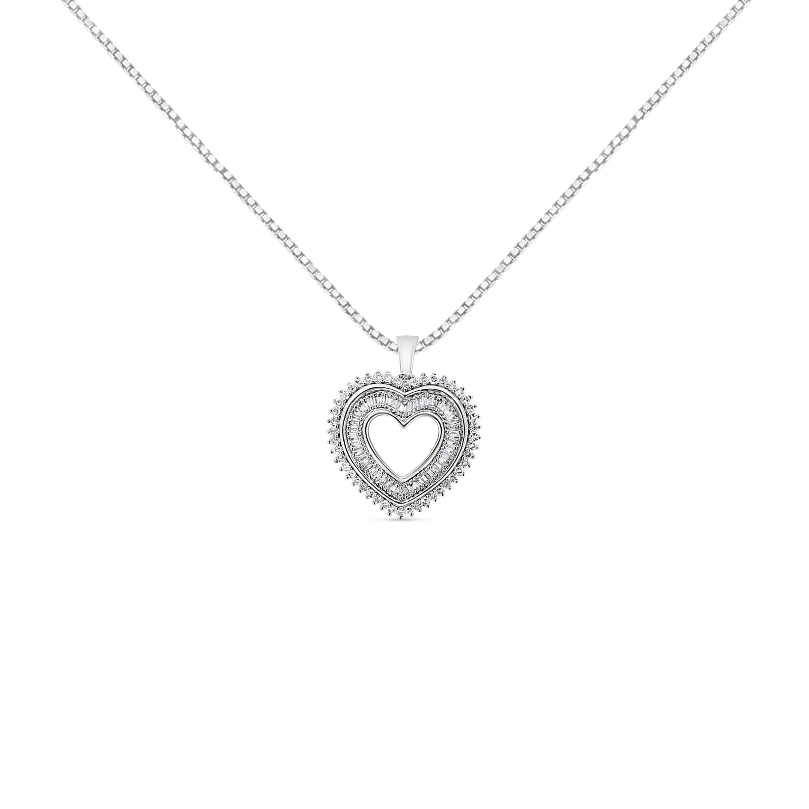 .925 Sterling Silver 1.0 Ctw Diamond Shadow Open Heart Halo 18" Pendant Necklace (I-J Color, I1-I2 Clarity)-0