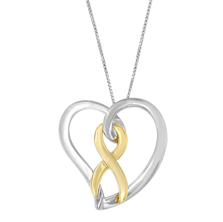 14K Gold and Silver Heart Bow Pendant Necklace-0