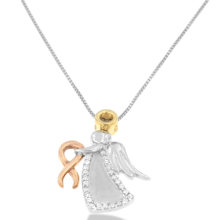 10K Tri-Color Gold Diamond-Accented Angel Awareness Ribbon Pendant Necklace (H-I Color, I1-I2 Clarity)-0