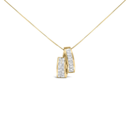 14K Yellow Gold 1 5/8 Cttw Princess and Baguette Diamond Duo Bar Pendant Necklace (G-H Color, VS2-SI1 Clarity) - 18"-0