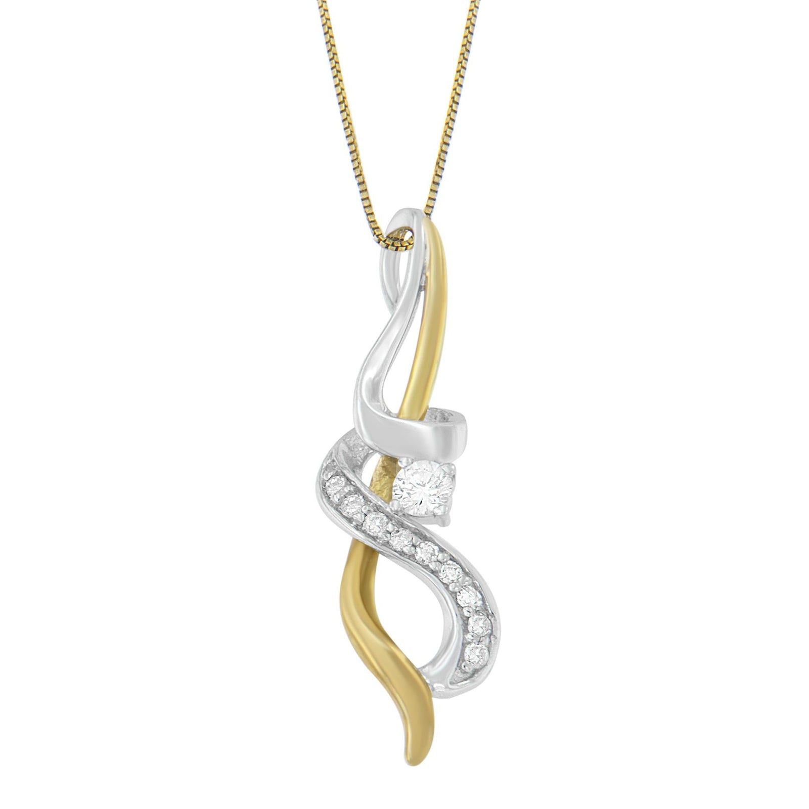Espira 10K Two-tone Gold 1/5 cttw Diamond Intertwined Swirl Pendant Necklace (J-K, I1-I2)-0