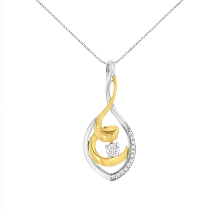 10K Two-Tone Yellow & White Gold 1/4 Cttw Brilliant-Cut Round Diamond Spiral Link 18" Pendant Necklace (I-J Color, I2-I3 Clarity)-0