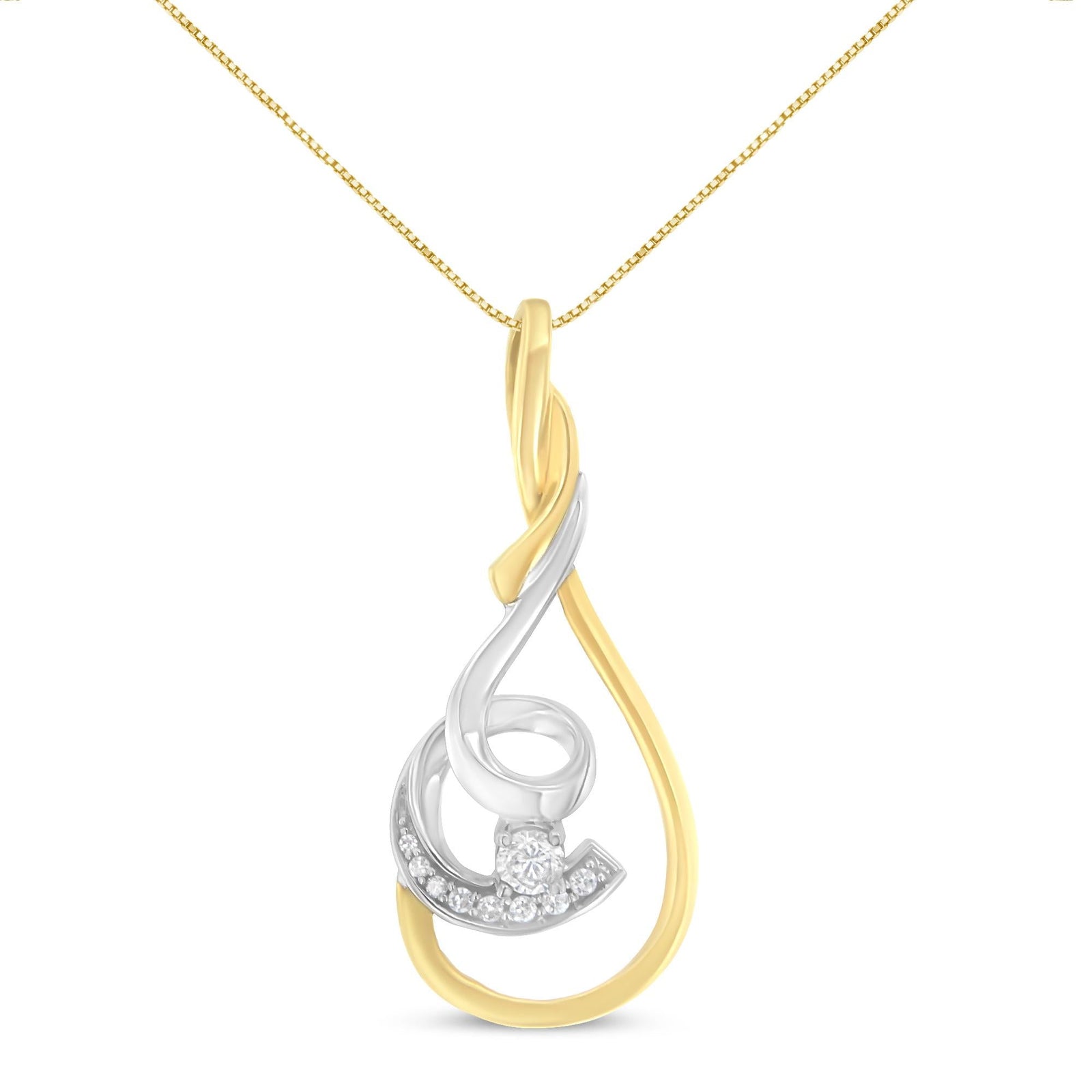 Espira 10K Two-Tone Yellow & White 1/6 Cttw Brilliant-Cut Diamond Layered Spiral 18" Pendant Necklace (H-I Color, I2-I3 Clarity)-0