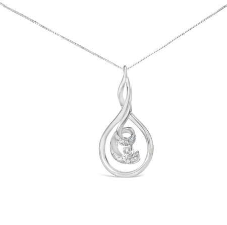 Espira 10K White Gold 1/8 cttw Round Cut Diamond Layered Spiral Pendant Necklace (I-J, I1-I2)-0