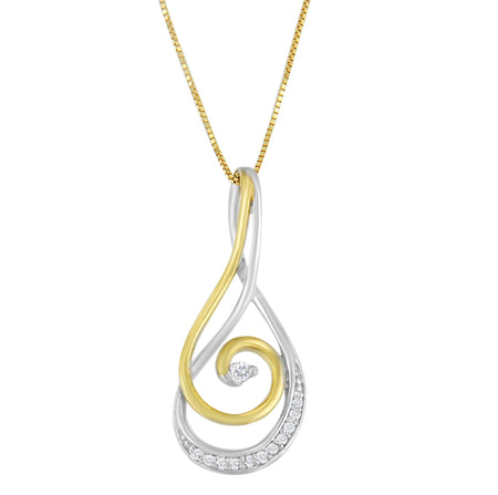 Espira 10K Two-Tone Gold Round Cut Diamond Sparkling Spiral Pendant Necklace (1/6 cttw, J-K Color, I2-I3 Clarity)-0