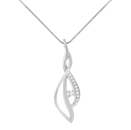 Espira 10K White Gold Round Diamond Accented Open Cascade Twist 18" Pendant Necklace (1/10 Cttw, J-K Color, I1-I2 Clarity)-0