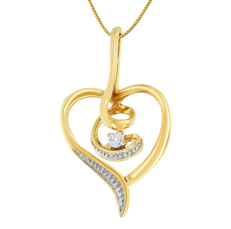 Espira 10K Yellow Gold .03 Cttw Diamond-Accented Round-Cut Diamond Swirl Open Heart 18" Pendant Necklace (I-J Color, I2-I3 Clarity)-0