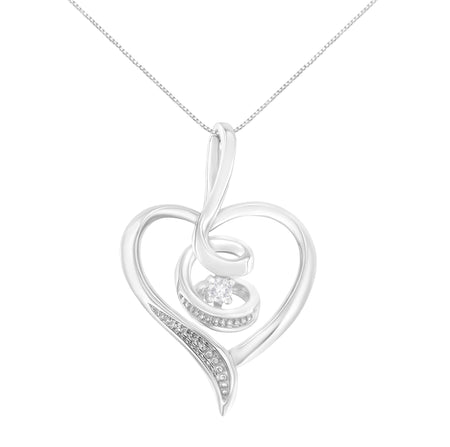 Espira 10K White Gold .03 Cttw Diamond-Accented Round-Cut Diamond Swirl Open Heart 18" Pendant Necklace (I-J Color, I2-I3 Clarity)-0