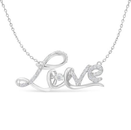 .925 Sterling Silver 1/4 Cttw Diamond Cursive "Love" 18" Pendant Necklace (H-I Color, I1-I2 Clarity)-0