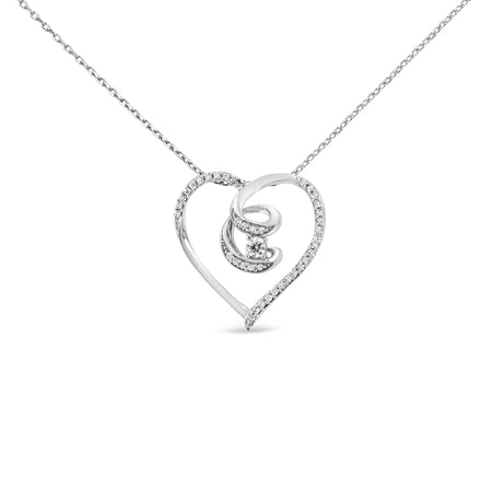 .925 Sterling Silver 1/4 Cttw Brilliant-Cut Diamond Open Heart Twisted Awareness Ribbon 18" Pendant Necklace (H-I Color, I1-I2 Clarity)-0