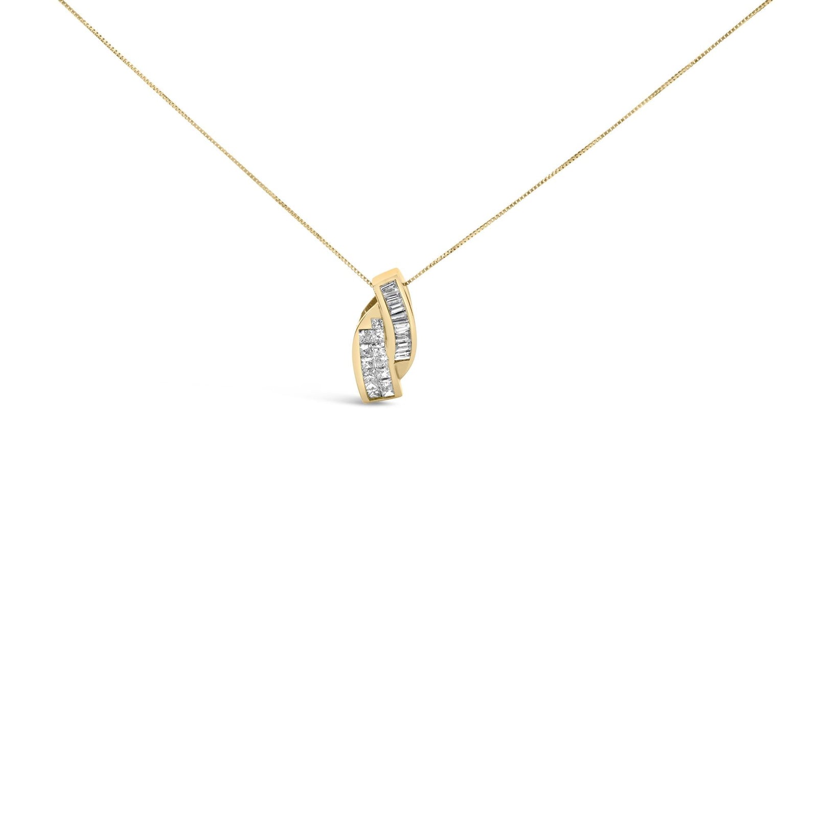 14k Yellow Gold 1 1/3 Cttw Princess and Baguette-cut Diamond Double Curved Pendant Necklace (H-I Color ,VS1-VS2 Clarity) - NO CHAIN INCLUDED-0
