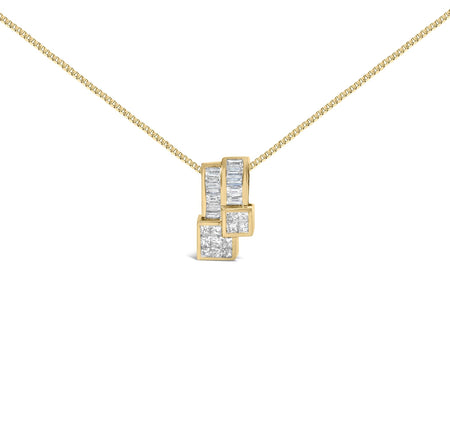 14K Yellow Gold 1 1/2 cttw Princess and Baguette Cut Diamond Geometric Pendant Necklace (H-I Color, VS1-VS2 Clarity)-0
