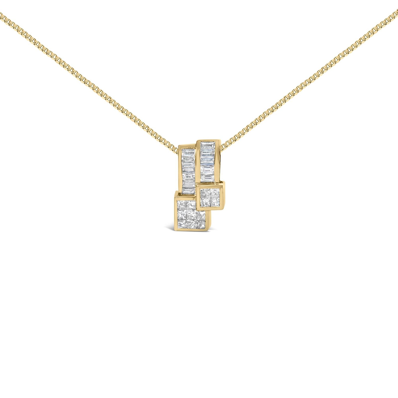 14K Yellow Gold 1 1/2 cttw Princess and Baguette Cut Diamond Geometric Pendant Necklace (H-I Color, VS1-VS2 Clarity)-0