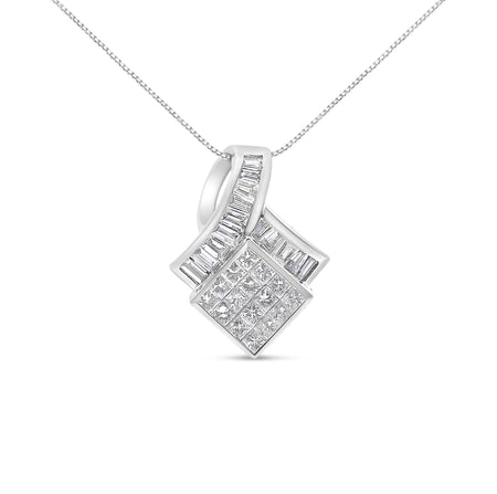 14k White Gold 2 1/10 Cttw Princess and Baguette Geometric Designed Diamond Pendant Necklace (G-H Color, VS1-VS2 Clarity) - NO CHAIN INCLUDED-0