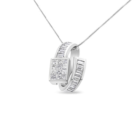 14K White Gold 2 cttw Princess and Baguette Cut Diamond Double Loop Pendant Necklace (G-H, VS1-VS2)-0