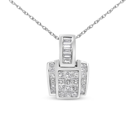 14K White Gold 2 1/5 Cttw Princess Cut Composite Diamond Pendant with Diamond Bale Pendant Necklace (H-I Color,SI1-SI2 Clarity) - NO CHAIN INCLUDED-0
