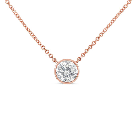 10K Rose Gold 1/5 Carat Round Brilliant-Cut Diamond Modern Bezel-Set Solitaire 16"-18" Pendant Necklace (H-I Color, SI2-I1 Clarity)-0