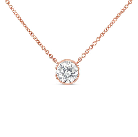 10K Rose Gold 3/10 Carat Round Brilliant-Cut Diamond Modern Bezel-Set Solitaire 16"-18" Pendant Necklace (H-I Color, SI2-I1 Clarity)-0