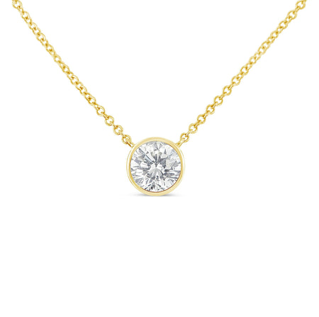 10K Yellow Gold 3/10 Carat Round Brilliant-Cut Diamond Modern Bezel-Set Solitaire 16"-18" Pendant Necklace (H-I Color, SI2-I1 Clarity)-0