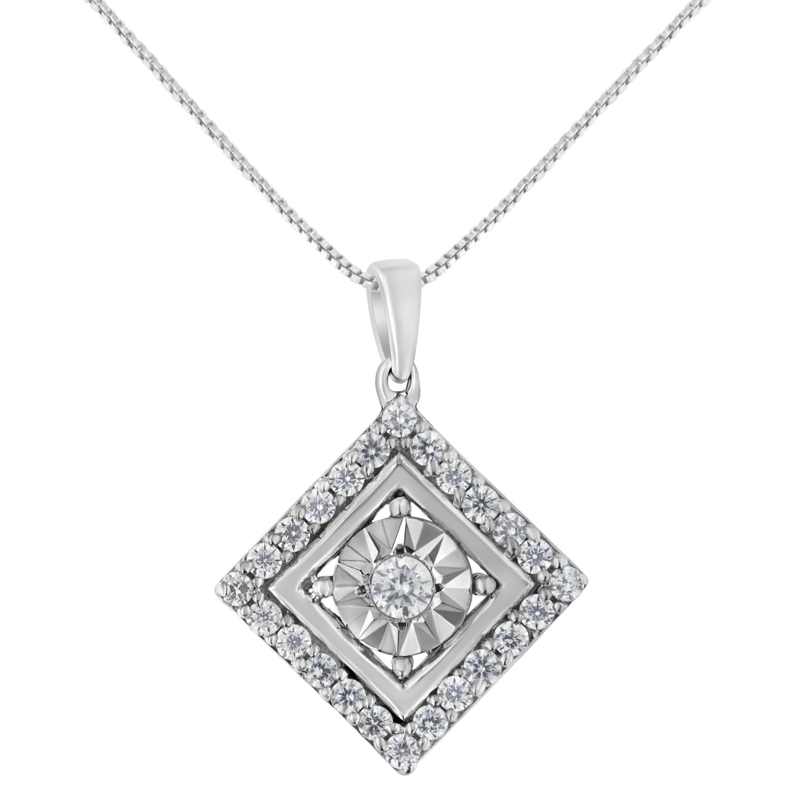10KT White Gold 1/2 cttw Diamond Square Pendant Necklace (I-J Color, I2-I3 Clarity)-0