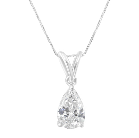 IGI certified 10K White Gold 1/2 cttw Diamond Pear Pendant Necklace (I-J, I1)-0
