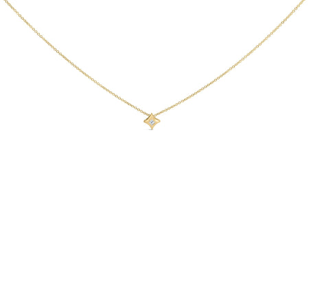 10K Gold 1/10 Cttw Bezel Set Solitaire Princess Cut Diamond Kite Shaped Pendent Necklace - 18" Inches