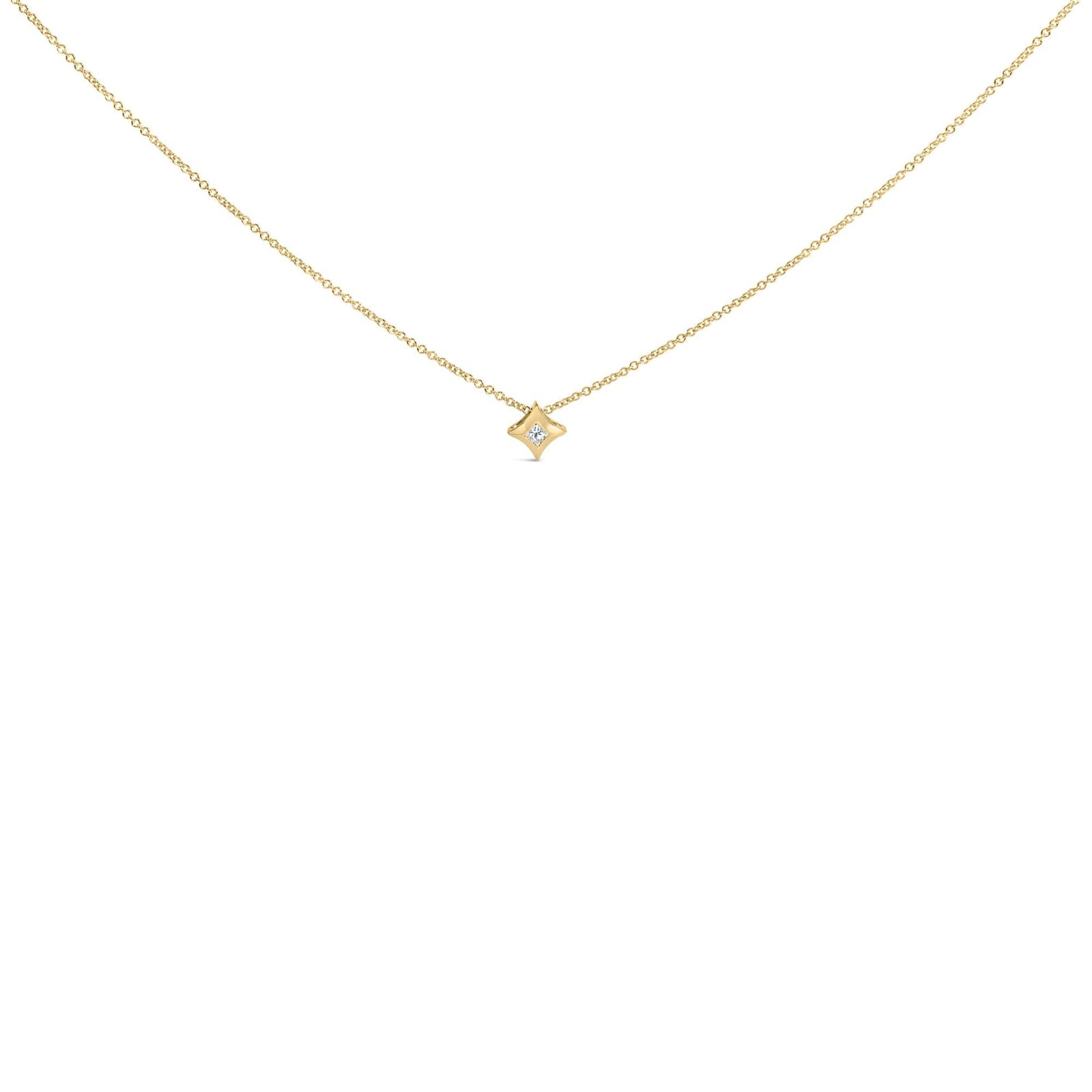 10K Gold 1/10 Cttw Bezel Set Solitaire Princess Cut Diamond Kite Shaped Pendent Necklace - 18" Inches