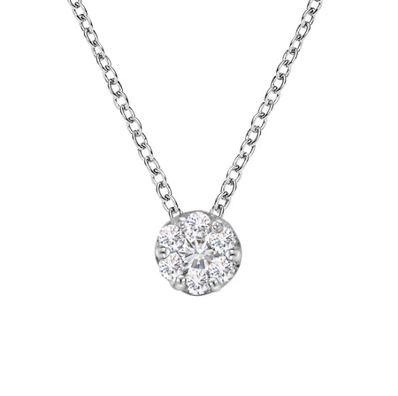 14K White Gold 1/4 Cttw Shared Prong Set Round-Ct Diamond 7 Stone Floral Cluster 18" Pendant Necklace (H-I Color, SI2-I1 Clarity)-0