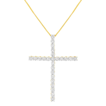 .925 Sterling Silver 3.0 Cttw Round Shape Diamond 1-1/2" Cross Pendant with Box Chain Necklace (J-K Color, I2-I3 Clarity) - 18"-1