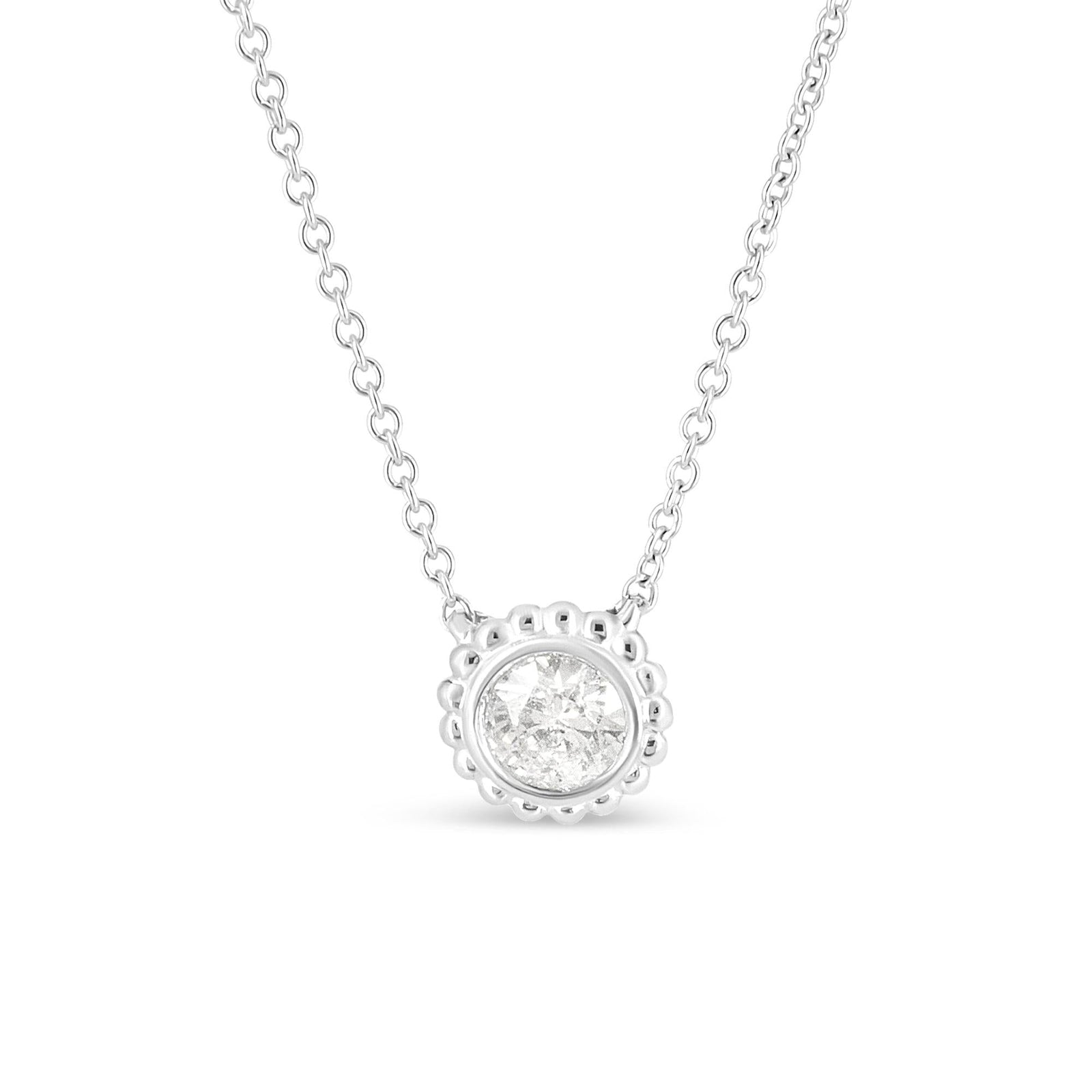 10K White Gold 1/2 Cttw Bezel Set Round Diamond Sunflower Finish 18" Pendant Necklace (I-J Color, I1-I2 Clarity)-0