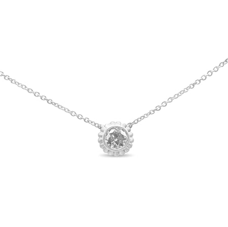 10K White Gold 1/4 Cttw Bezel-Set Round Diamond Solitaire Floral Pendant 18" Necklace (I-J Color, SI2-I1 Clarity)-0