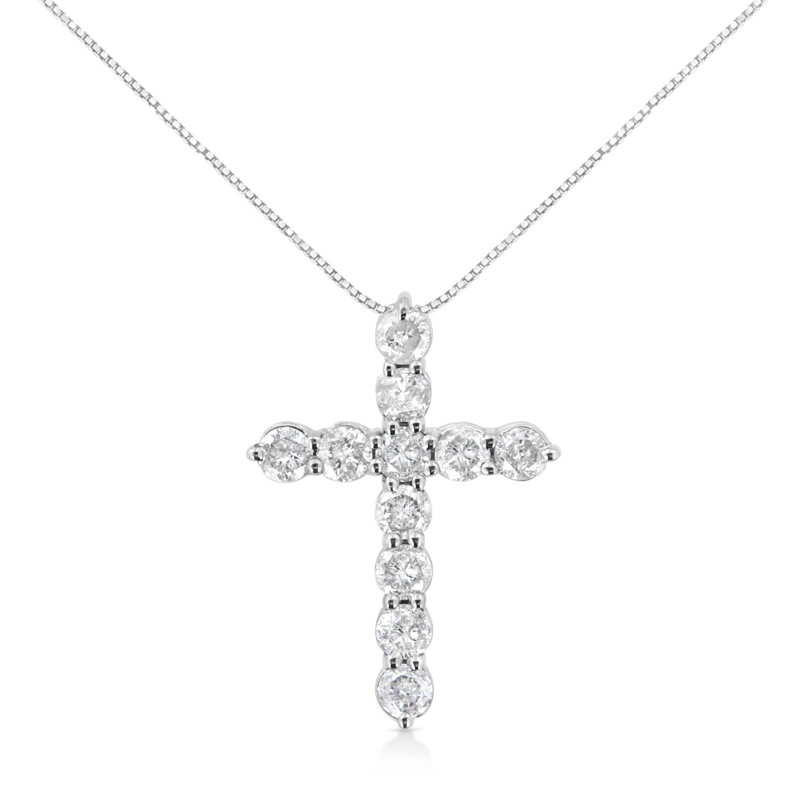 .925 Sterling Silver 1.0 Cttw Prong Set Round-Cut Diamond Cross 18" Pendant Necklace (I-J Color, I2-I3 Clarity)-0