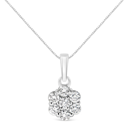 14KT White Gold 1/2 cttw Diamond Floral Cluster Pendant Necklace (HI, SI2-I1)-0