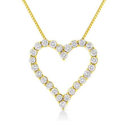14K Yellow Gold Plated .925 Sterling Silver 2.00 Cttw Shared Prong-Set Round Brilliant-Cut Diamond Open Heart 18" Pendant Necklace (K-L Color, I2-I3 Clarity)-0