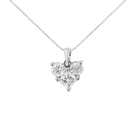 10K White Gold 1.0 Cttw Round-Cut and Princess-Cut Diamond Heart Shaped 18" Pendant Necklace (H-I Color, SI2-I1 Clarity)-0