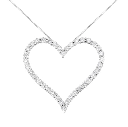.925 Sterling Silver 3.0 cttw Round-Cut Diamond Open Heart Pendant Necklace (I-J Color, I2-I3 Clarity) - 18"-0