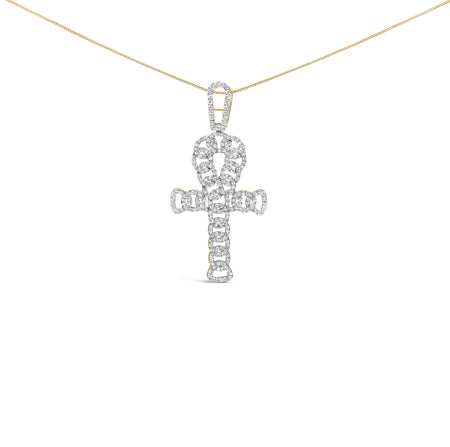 10K Yellow Gold 1.00 Cttw Ankh Cross Pendant (H-I Color, SI1-SI2 Clarity) -18" Inches-0