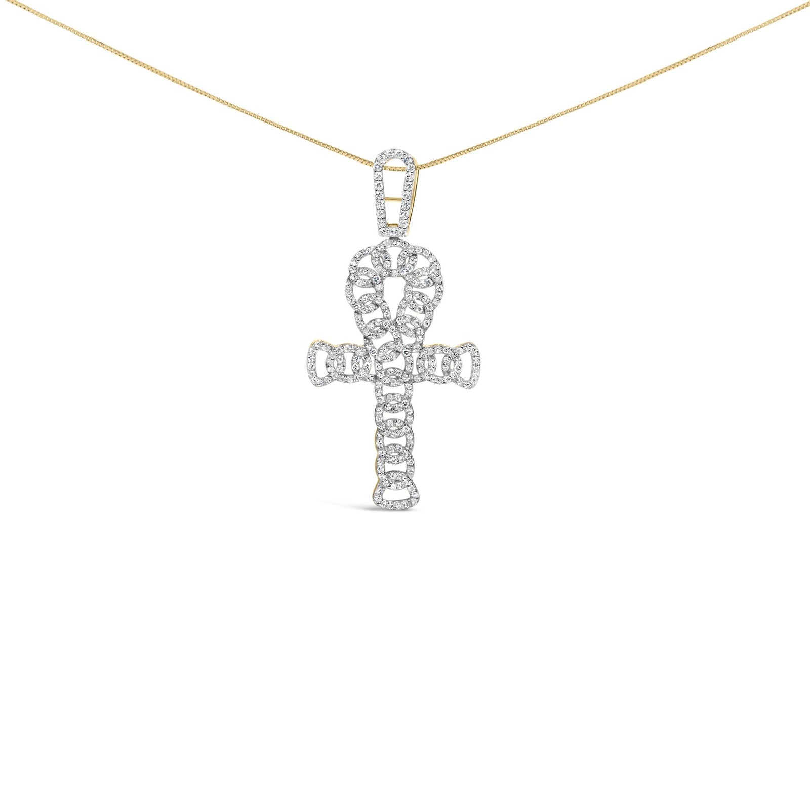 10K Yellow Gold 1.00 Cttw Ankh Cross Pendant (H-I Color, SI1-SI2 Clarity) -18" Inches-0