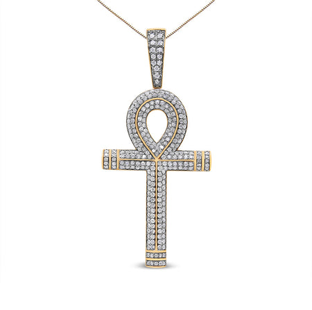 10K Yellow Gold 1 7/8 Cttw Round Diamond Ankh Cross Pendant Necklace for Men (H-I Color, SI1-SI2 Clarity) - NO CHAIN INCLUDED-0